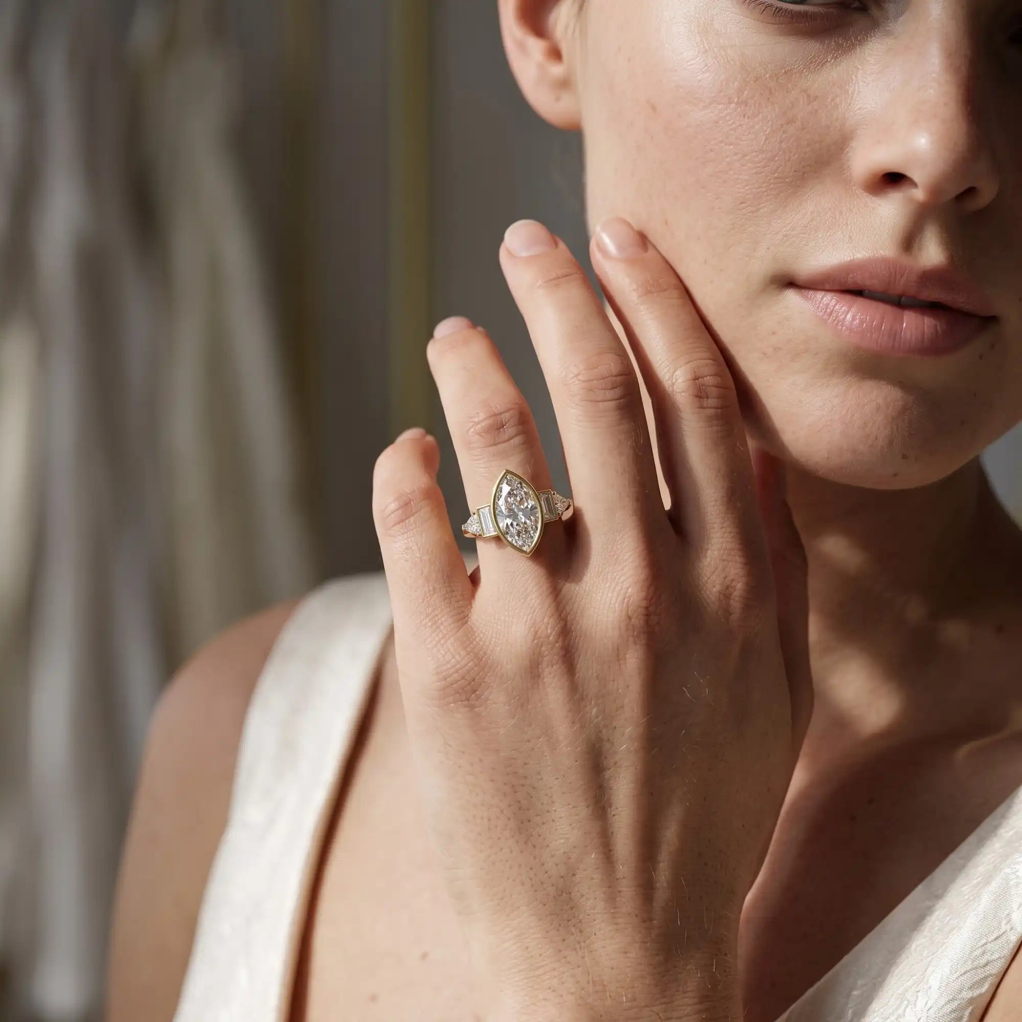 Bezel Marquise Cut Lab Grown Diamond Engagement Ring | Beatrice Bliss