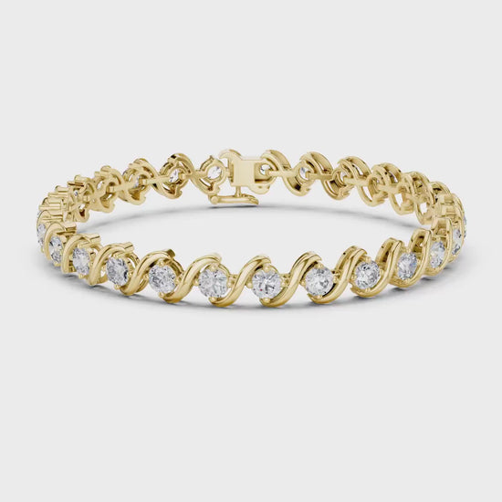 Round Lab Grown Diamond & Curved Gold Tennis Bracelet | Santorini