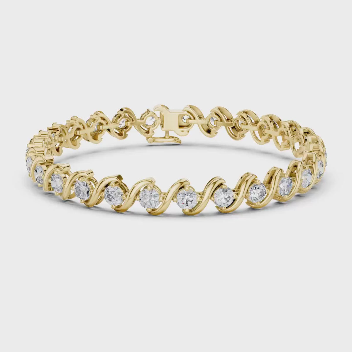 Round Lab Grown Diamond & Curved Gold Tennis Bracelet | Santorini