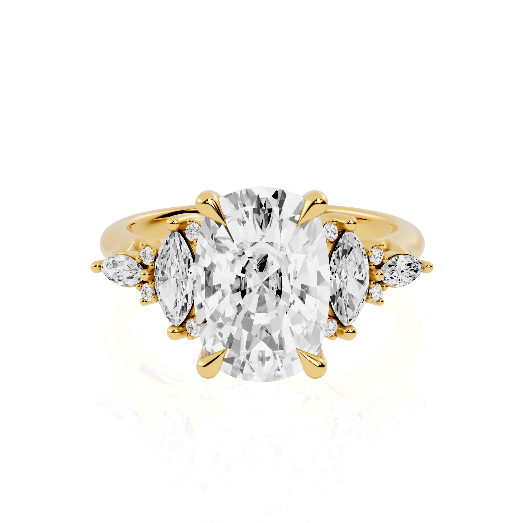 Elongated cushion diamond engagement ring